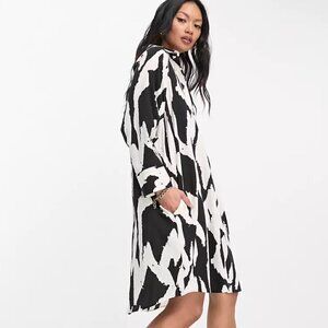 Monki mini shirt dress in black and cream print